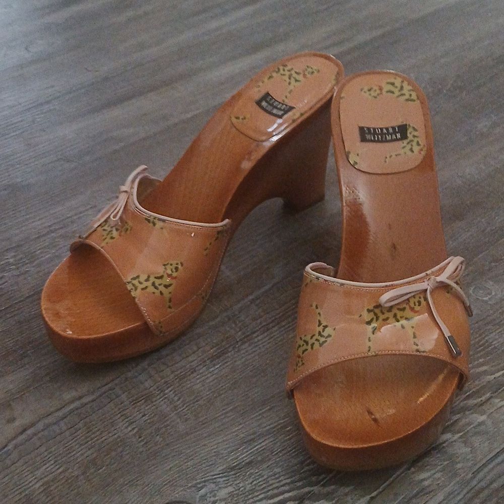 STUART WEITZMAN wooden platform wedge sandals Sz 7 EUC